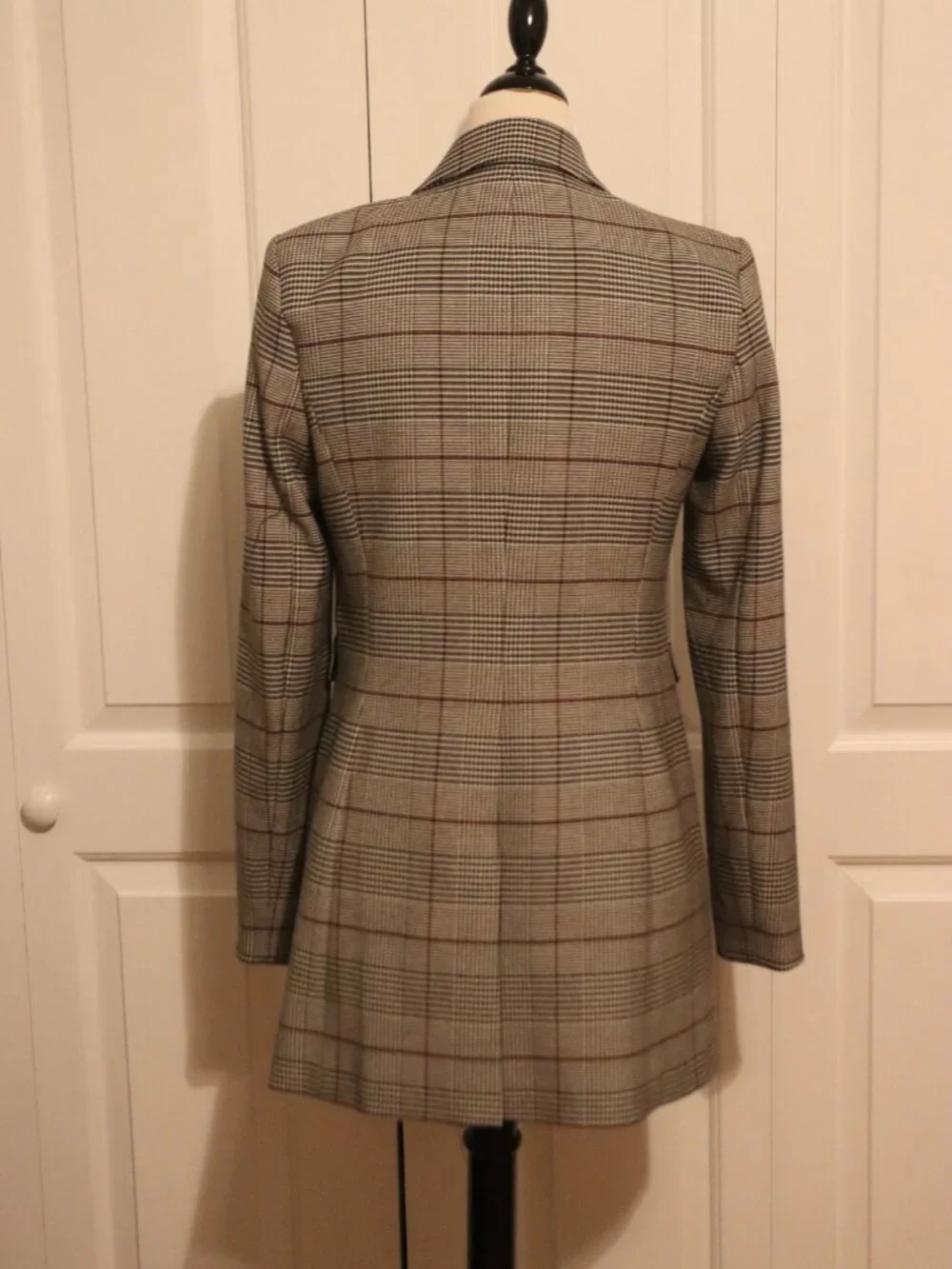 Calvin Klein Single Button Plaid Longline Blazer Tailored Slim Fit Size 4